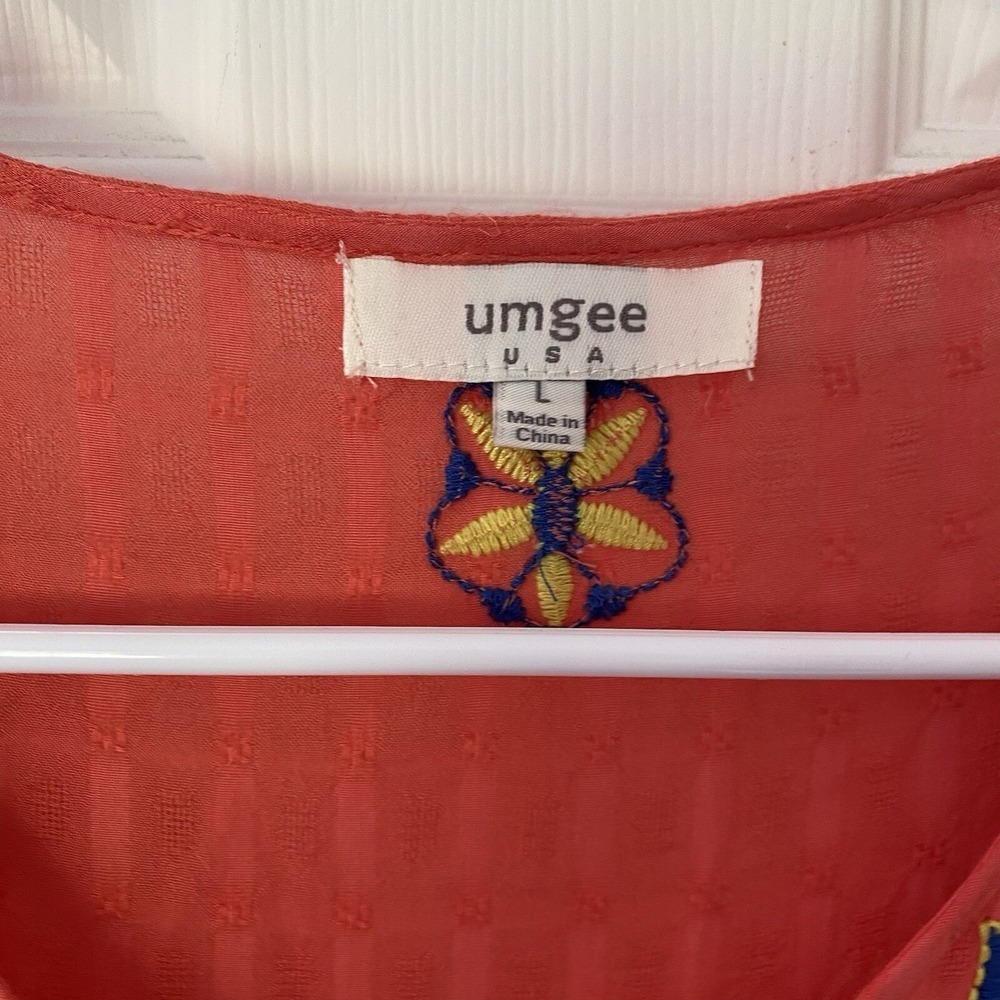 Umgee Coral Embroidered Boho Tunic Top Floral Peasant Blouse Women's L - Picture 4 of 9